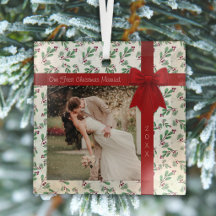 Vår första jul som gifta Foto Glasornament