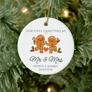 Vår första jul som gifta herr och fru Namn Julgransprydnad Keramik