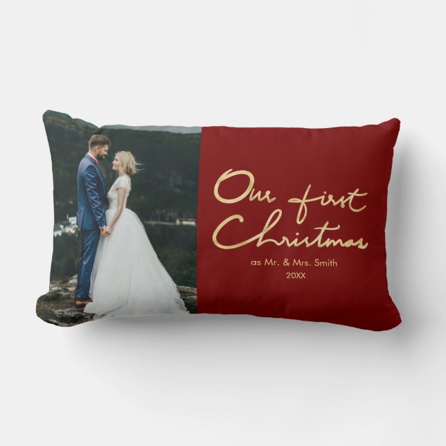 Vår första jul som Herr & det Fru |Newlywed fotoet Lumbarkudde (Framsida)