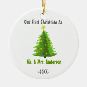 Vår första jul som Herr & Fru nyligen Julgransprydnad Keramik