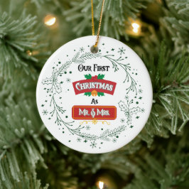 Vår första jul som herr & fru-ornament julgransprydnad keramik