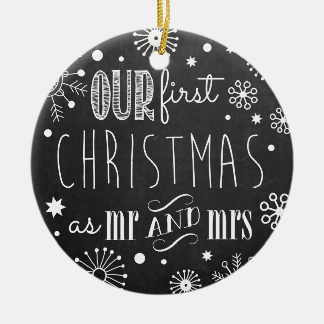 Vår första jul som Herr och den Fru prydnaden Julgransprydnad Keramik (Framsidan)
