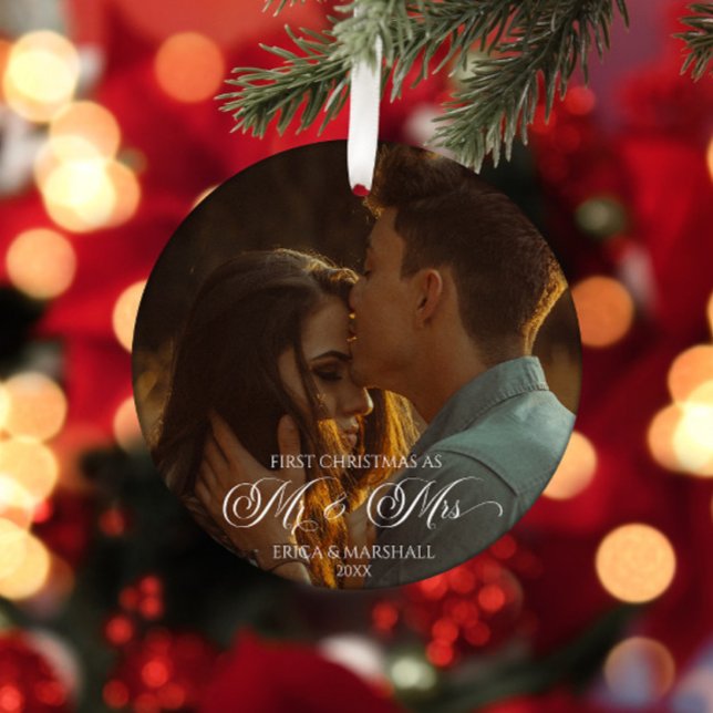 Vår första jul som herr och fru Anpassad bild Julgransprydnad Keramik (Skapare uppladdad)