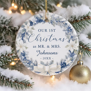 Vår första jul som herr och fru Blomsterkrans Julgransprydnad Keramik