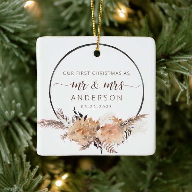 Vår första jul som herr och fru Boho Terracotta Julgransprydnad Keramik (Träd)