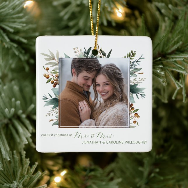 Vår första jul som herr och fru Botanical Julgransprydnad Keramik (Träd)