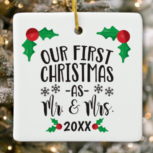 Vår första jul som herr och fru Nygifta Julgransprydnad Keramik