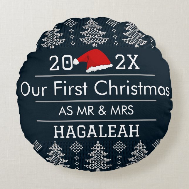 Vår första jul som herr och fru Nygifta Rund Kudde (Framsidan)