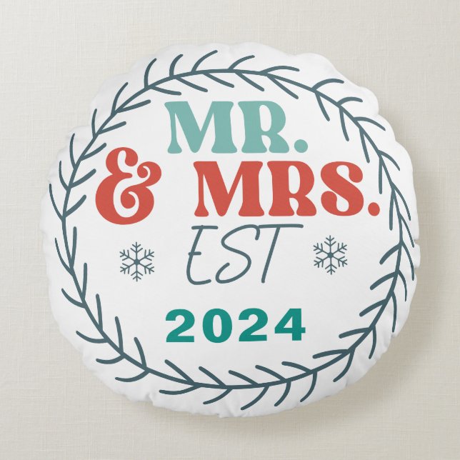 vår första jul som herr och fru rund kudde (Framsidan)