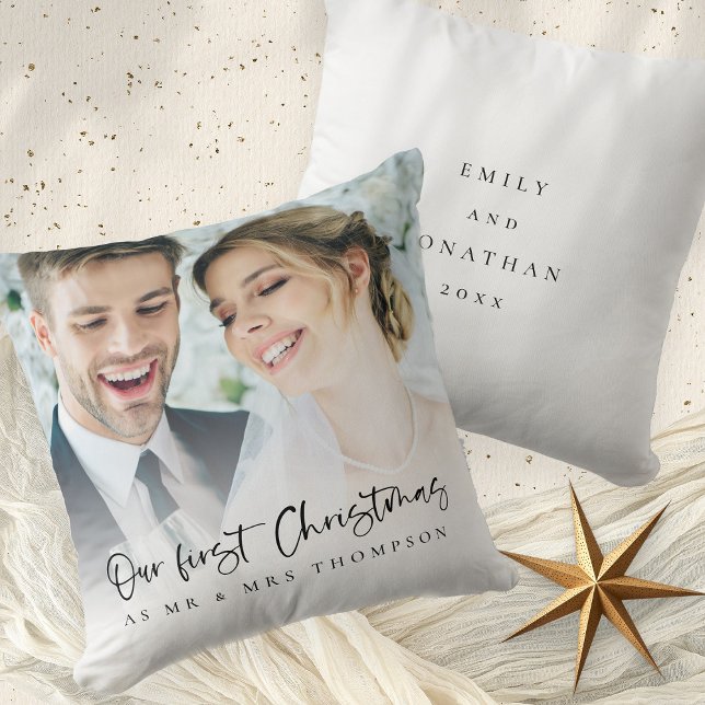Vår första jul som herr och fru Script-foto Kudde (Front and back view)