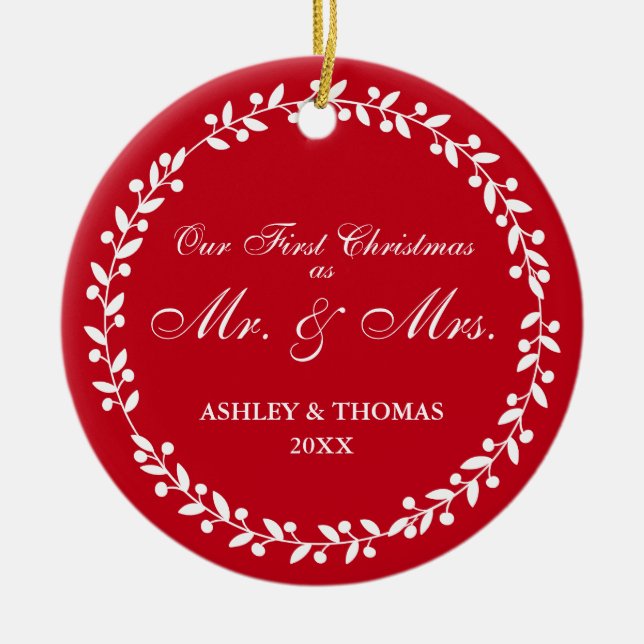Vår första jul som herrskap rundar rött G Julgransprydnad Keramik (Framsidan)