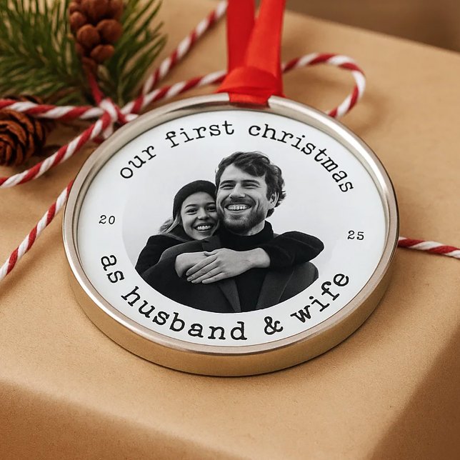 Vår första jul som Make och fru - skrivmaskin Julgransprydnad Metall (Skapare uppladdad)