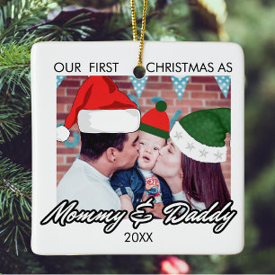 Vår första jul som Mamma och pappa baby Photo Julgransprydnad Keramik