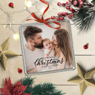 Vår första jul som mamma och pappa Babyfoto Julgransprydnad Metall