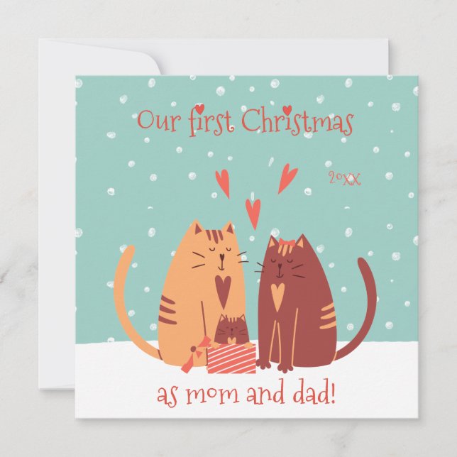 Vår första jul som Mamma och Pappa! Cute Cats Julkort (Framsida)