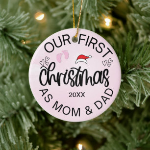 Vår första jul som Mamma och Pappa Flicka Julgransprydnad Keramik