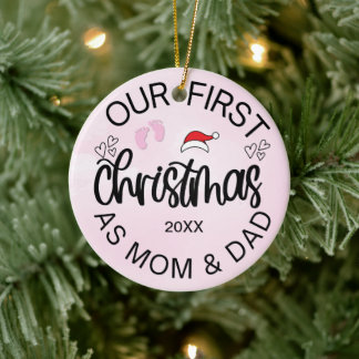 Vår första jul som Mamma och Pappa Flicka Julgransprydnad Keramik