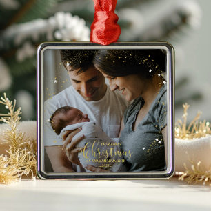 Vår första jul som Mamma och Pappa Gilded Photo Julgransprydnad Metall