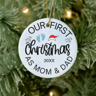 Vår första jul som Mamma och Pappa Pojke Julgransprydnad Keramik