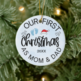 Vår första jul som Mamma och Pappa Pojke Julgransprydnad Keramik
