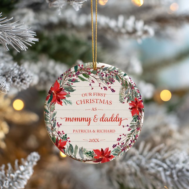 Vår första jul som Mamma & Pappa Rustik krans Julgransprydnad Keramik (Skapare uppladdad)