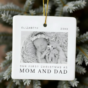 Vår första jul som modern Chic Mamma och Pappa Julgransprydnad Keramik