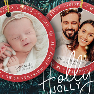 Vår första jul som Modern två foto mellan Mamma Julgransprydnad Keramik