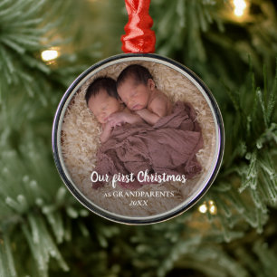 Vår första jul som morföräldrar Baby Photo Julgransprydnad Metall