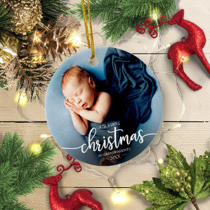 Vår första jul som morföräldrar elegant foto julgransprydnad keramik