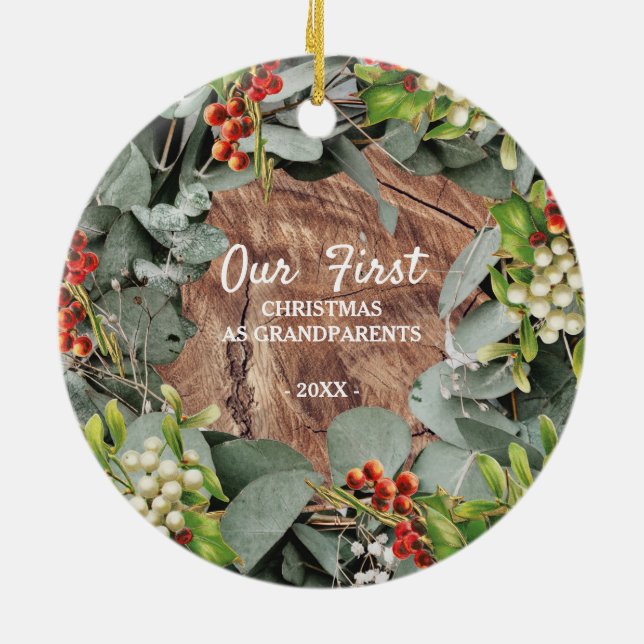 Vår första jul som morföräldrar Foto Julgransprydnad Keramik (Baksidan)