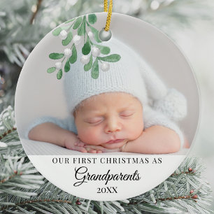 Vår första jul som morföräldrar Foto Julgransprydnad Keramik