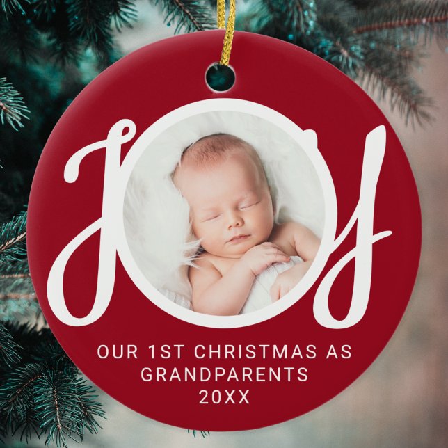 Vår första jul som morföräldrar Foto Red Julgransprydnad Keramik (Skapare uppladdad)