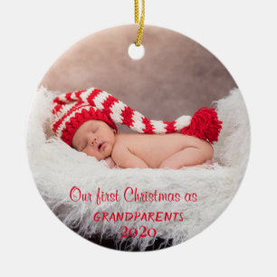 Vår första jul som morföräldrar, fotohögtid julgransprydnad keramik