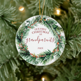 Vår första jul som morföräldrar fotoutandning julgransprydnad keramik