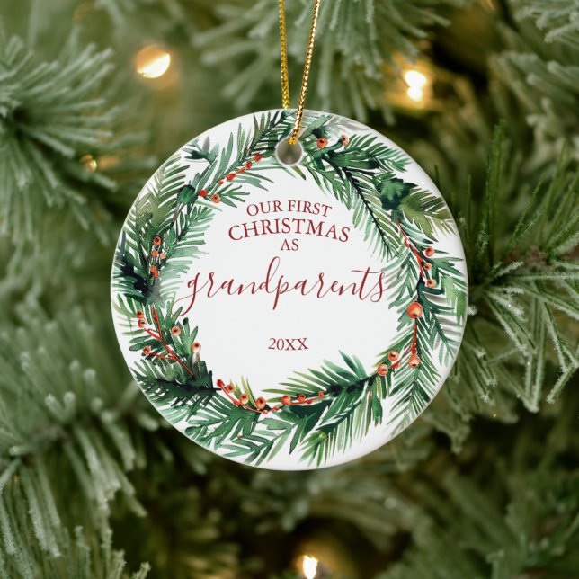 Vår första jul som morföräldrar fotoutandning julgransprydnad keramik (Träd)