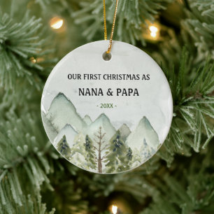 Vår första jul som morföräldrar julgransprydnad keramik