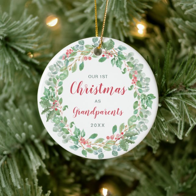 Vår första jul som morföräldrar julgransprydnad keramik (Träd)