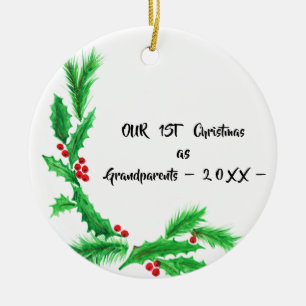 Vår första jul som morföräldrar julgransprydnad keramik