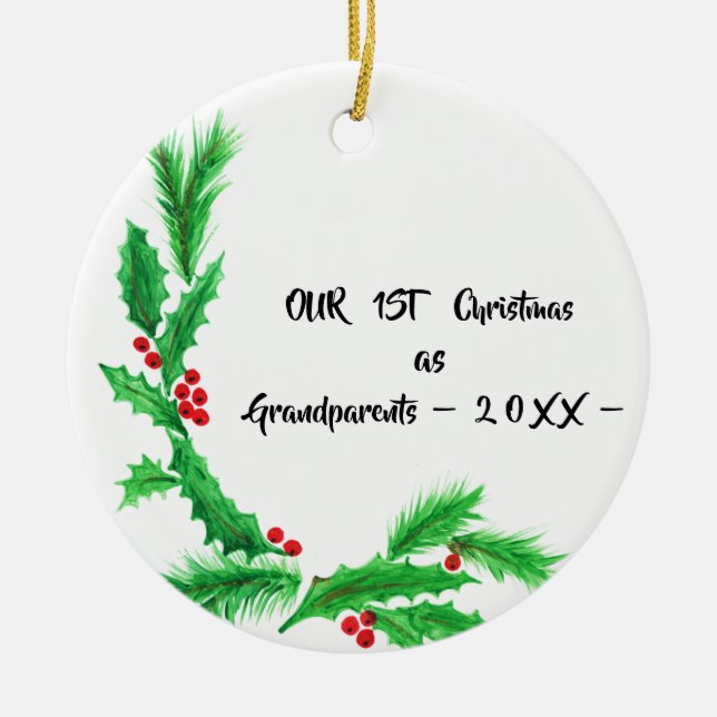 Vår första jul som morföräldrar julgransprydnad keramik (Framsidan)