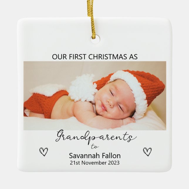 Vår första jul som morföräldrar julgransprydnad keramik (Framsida)
