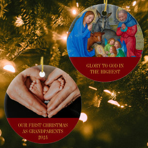 Vår första jul som morföräldrar Religiösa Art Julgransprydnad Keramik