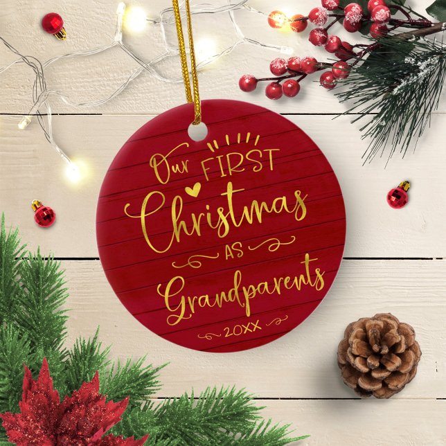 Vår första jul som morföräldrar Söt rusticitet Julgransprydnad Keramik (Skapare uppladdad)