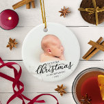Vår första jul som morföräldrar, svart skript julgransprydnad keramik<br><div class="desc">Vår första jul som morföräldrar,  svart skript keramiskt prydnadsföremål</div>