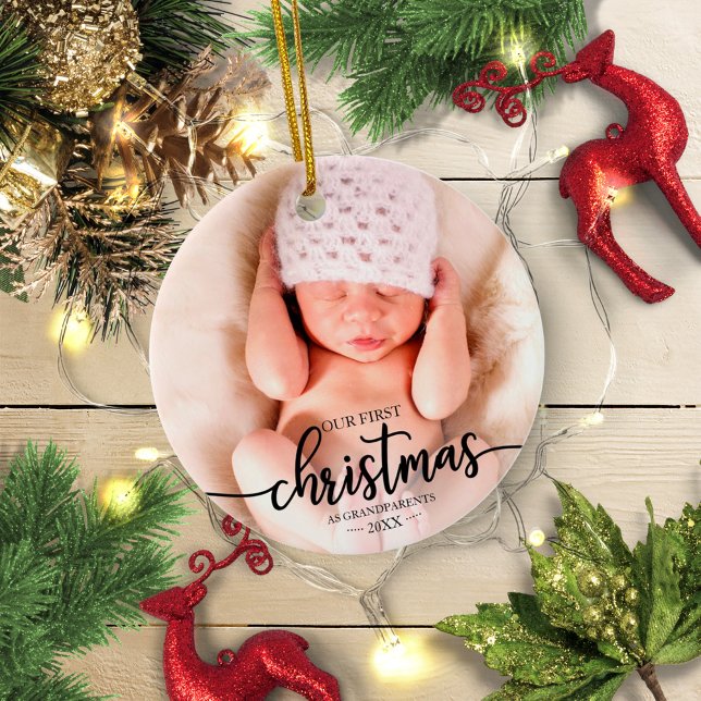 Vår första jul som morföräldrars Elegant Foto Julgransprydnad Keramik (Skapare uppladdad)