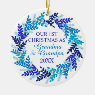Vår första jul som mormor och morfar Blue Julgransprydnad Keramik