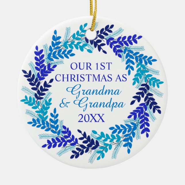 Vår första jul som mormor och morfar Blue Julgransprydnad Keramik (Framsidan)
