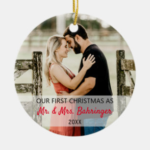 Vår första jul som Mr. & Mrs Add Two Photo Julgransprydnad Keramik