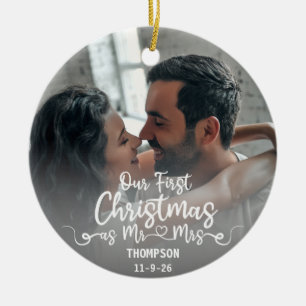 Vår första jul som Mr & Mrs Anpassningsbar Photo Julgransprydnad Keramik