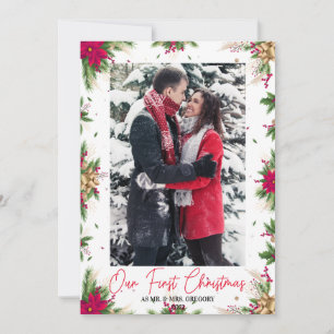 Vår första jul som Mr & Mrs Blommigt Photo Ram Julkort