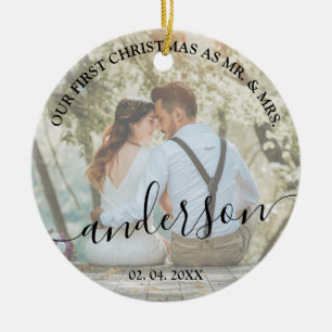Vår första jul som Mr. & Mrs bröllop foto Julgransprydnad Keramik